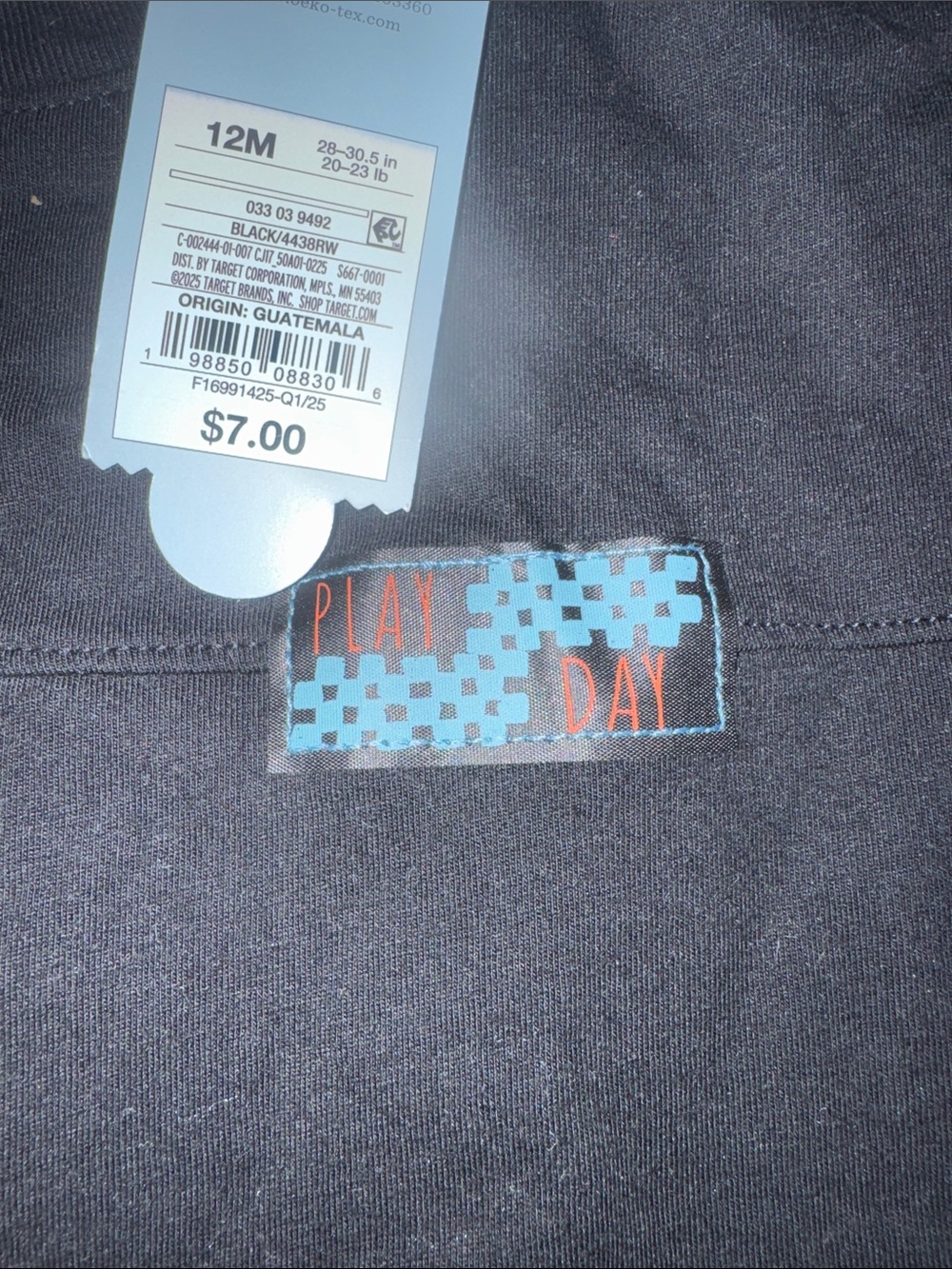 Cat & Jack Black Short Sleeve Baby Tee with Subtle Patch Detail Dinasour - Picture 3 of 4